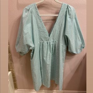 Urban Outfitters Seersucker Green V-Neck Dress